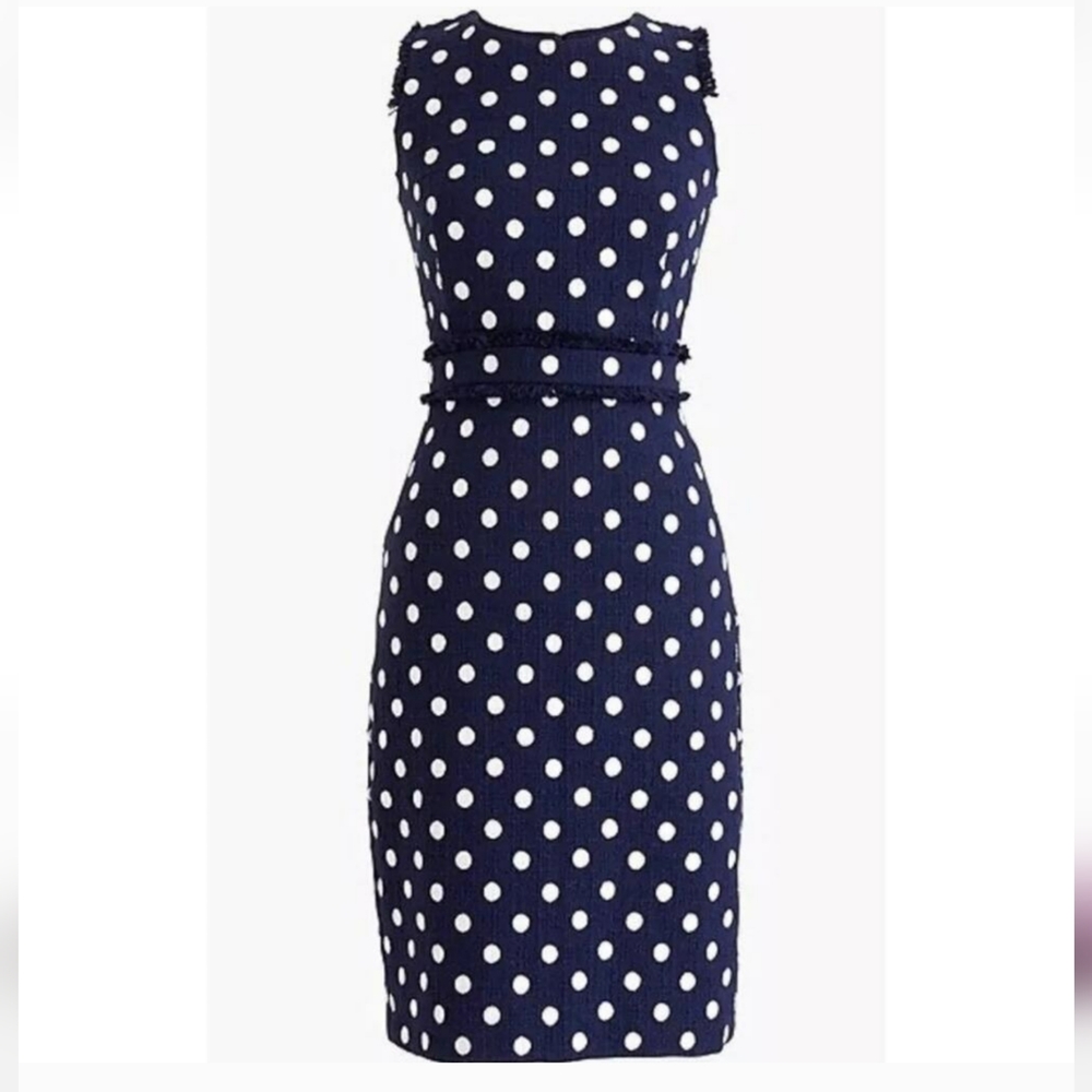 J. CREW Tweed Dot Sheath Dress Sleeveless Navy White 6 PETITE